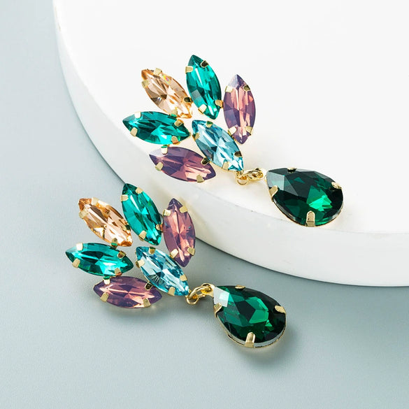 Women's Layered Alloy Flower Earrings With Pearl And Sparkling Glass Crystal Accents