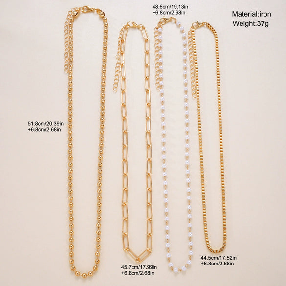 Women's Layered Bead Chain Necklace With Geometric Design And Electroplated Iron Fashion Jewelry