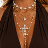 Women's Layered Faux Pearl Chain Necklace Set With Geometric Alloy Cross Pendant And Plated Collarbone Jewelry