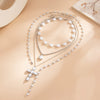 Women's Layered Faux Pearl Chain Necklace Set With Geometric Alloy Cross Pendant And Plated Collarbone Jewelry