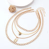 Women's Layered Heart Padlock Necklace Set With Detachable Horse Whip Chain And Glossy Electroplated Alloy Design