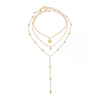 Women's Layered Long Necklace With Imitation Pearl Star Beads And Plated Sunflower Rhinestone Heart Pendant