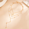Women's Layered Long Necklace With Imitation Pearl Star Beads And Plated Sunflower Rhinestone Heart Pendant