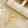 Women's Layered Metal Starfish And Shell Necklace With Gold Inlaid Details Geometric Animal Pendant And Stacking Style