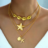 Women's Layered Metal Starfish And Shell Necklace With Gold Inlaid Details Geometric Animal Pendant And Stacking Style