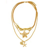Women's Layered Metal Starfish And Shell Necklace With Gold Inlaid Details Geometric Animal Pendant And Stacking Style