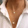 Women's Layered Opal Sunflower Necklace With Geometric Alloy Bamboo Chain And Electroplated Finish