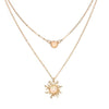 Women's Layered Opal Sunflower Necklace With Geometric Alloy Bamboo Chain And Electroplated Finish