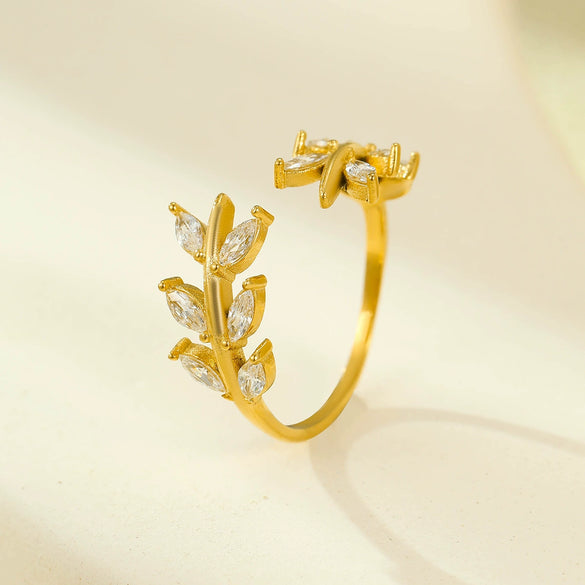 Women's Leaf Geometric Titanium Steel Open Ring 18K Gold Plated Electroplated Retro Highend Fashionable Jewelry
