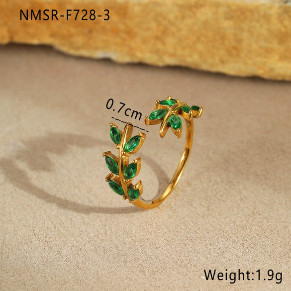 Women's Leaf Geometric Titanium Steel Open Ring 18K Gold Plated Electroplated Retro Highend Fashionable Jewelry