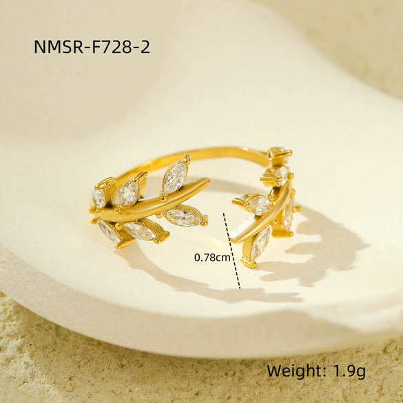 Women's Leaf Geometric Titanium Steel Open Ring 18K Gold Plated Electroplated Retro Highend Fashionable Jewelry