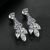 Women's Leaf Pendant Earrings With Microinlaid Zircon Accents Electroplated Copper Elegant Fashion Jewelry