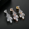 Women's Leaf Pendant Earrings With Microinlaid Zircon Accents Electroplated Copper Elegant Fashion Jewelry