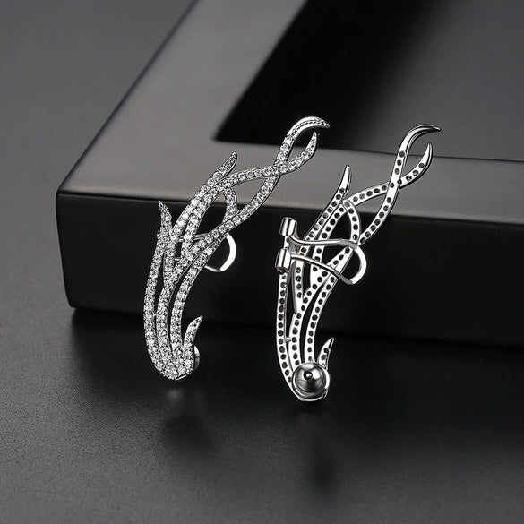Women's Leafpattern Copper Zircon Earrings With Microinlaid Detail And Electroplated Finish For Elegant Bridal And Evening Wear
