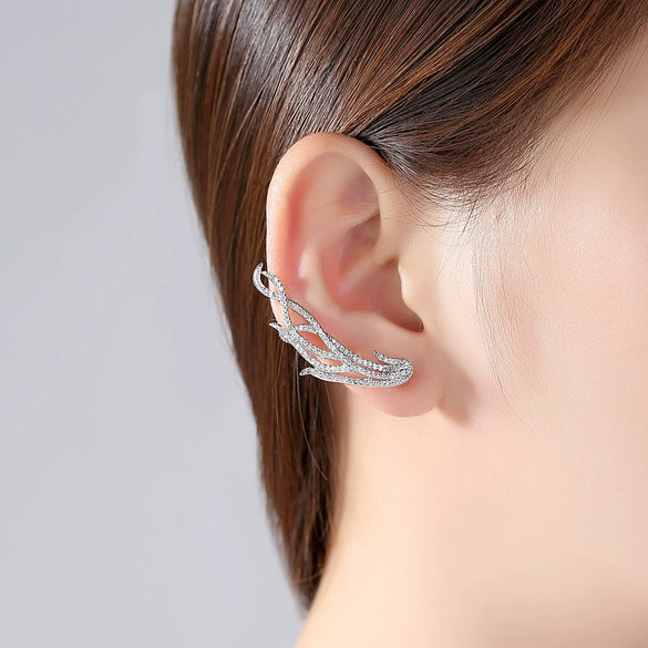 Women's Leafpattern Copper Zircon Earrings With Microinlaid Detail And Electroplated Finish For Elegant Bridal And Evening Wear