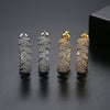 Women's Leafshaped Copper Earrings With Microinlaid Zircon And Full Sparkling Stone Embellishment