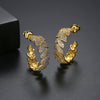 Women's Leafshaped Copper Earrings With Microinlaid Zircon And Full Sparkling Stone Embellishment