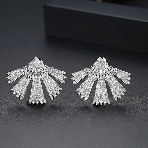 Women's Leafshaped Copper Earrings With Zircon Accents And Threetone Electroplated Finish Simple Fashion Jewelry