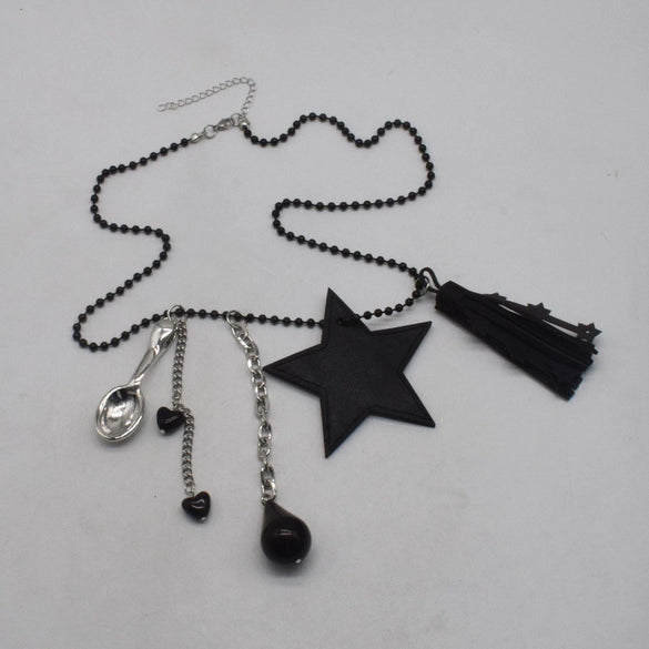 Women's Leather Alloy Drop Spoon Tassel Fashion Necklace