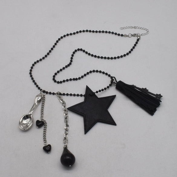 Women's Leather Alloy Drop Spoon Tassel Fashion Necklace