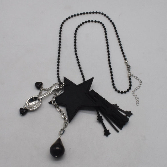 Women's Leather Alloy Drop Spoon Tassel Fashion Necklace