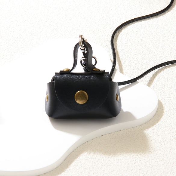 Women's Leather Coin Purse Pendant Necklace Alloy Pendant Geometric Pattern Handmade