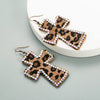 Women's Leather Leopard Cross Exaggerated Geometric Earrings