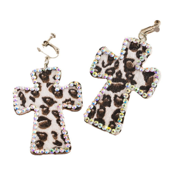 Women's Leather Leopard Cross Exaggerated Geometric Earrings