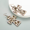 Women's Leather Leopard Cross Exaggerated Geometric Earrings
