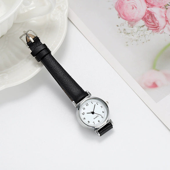 Women's Leather Watch Metal Case Pu Strap Stainless Steel Clasp Mineral Strengthened Glass Mirror Round Dial Leisure Style
