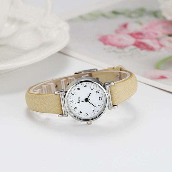 Women's Leather Watch Metal Case Pu Strap Stainless Steel Clasp Mineral Strengthened Glass Mirror Round Dial Leisure Style