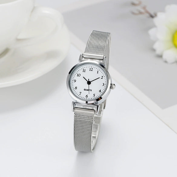 Women's Leather Watch Metal Case Pu Strap Stainless Steel Clasp Mineral Strengthened Glass Mirror Round Dial Leisure Style