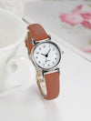 Women's Leather Watch Metal Case Pu Strap Stainless Steel Clasp Mineral Strengthened Glass Mirror Round Dial Leisure Style