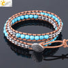 Women's Leather Woven Multilayer Wrap Bracelet With Mixed Turquoise Beads Synthetic Stone And Copper Accessories Minimalist Style