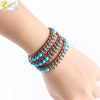 Women's Leather Woven Multilayer Wrap Bracelet With Mixed Turquoise Beads Synthetic Stone And Copper Accessories Minimalist Style