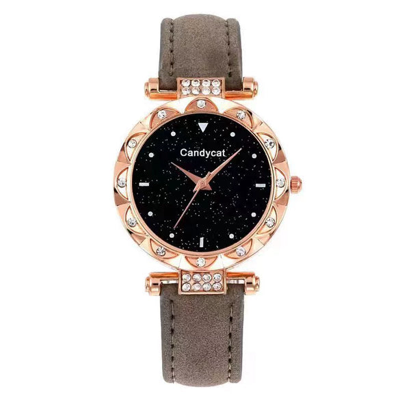 Women's Leisure Alloy And Imitation Leather Round Dial Watch With Ordinary Glass Mirror Spiral Crown And Pin Buckle