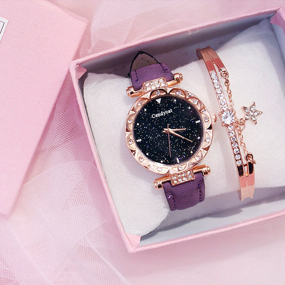 Women's Leisure Alloy And Imitation Leather Round Dial Watch With Ordinary Glass Mirror Spiral Crown And Pin Buckle