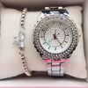 Women's Leisure Alloy And Stainless Steel Round Dial Diamond Watch With Roman Numerals