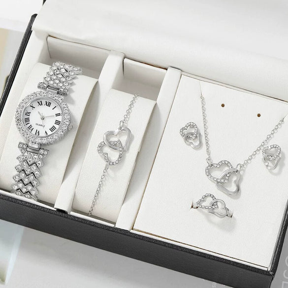 Women's Leisure Alloy And Stainless Steel Round Dial Diamond Watch With Roman Numerals
