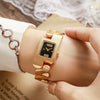 Women's Leisure Alloy And Stainless Steel Square And Round Dial Watch With Wave Curve Design