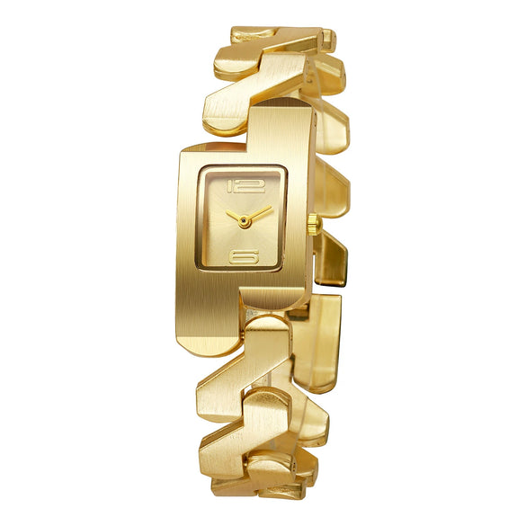 Women's Leisure Alloy And Stainless Steel Square And Round Dial Watch With Wave Curve Design