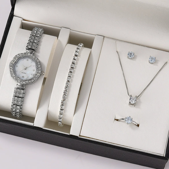 Women's Leisure Alloy Band Quartz Watch Set With Round Dial