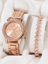 Women's Leisure Alloy Band Quartz Watch Set With Round Dial