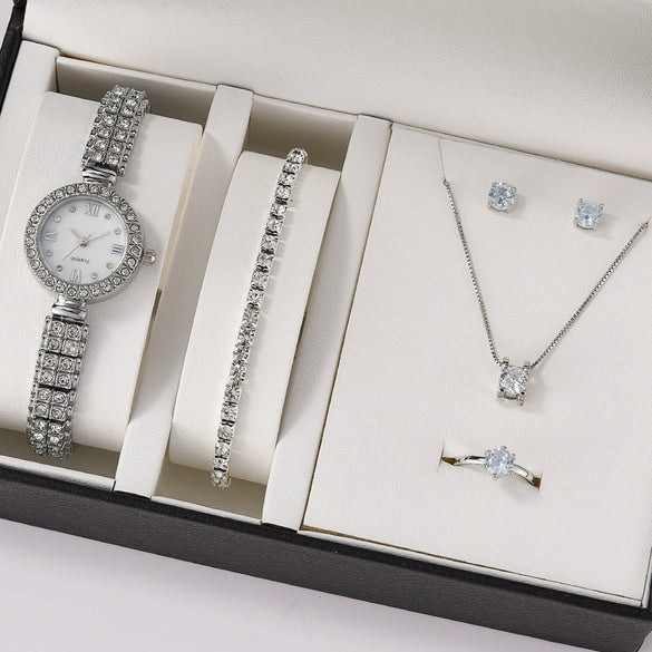 Women's Leisure Alloy Band Quartz Watch Set With Round Dial