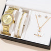 Women's Leisure Alloy Band Quartz Watch Set With Round Dial