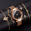 Women's Leisure Alloy Band Round Dial Starry Sky Roman Face Watch Set