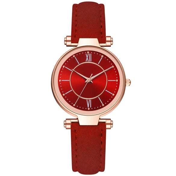 Women's Leisure Alloy Case Imitation Leather Strap Quartz Watch With Sun Pattern And Round Dial