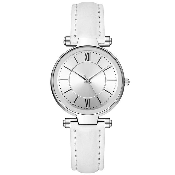 Women's Leisure Alloy Case Imitation Leather Strap Quartz Watch With Sun Pattern And Round Dial