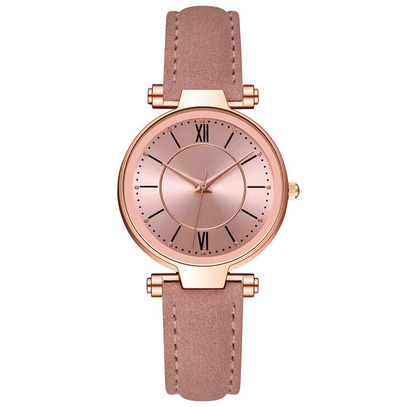 Women's Leisure Alloy Case Imitation Leather Strap Quartz Watch With Sun Pattern And Round Dial