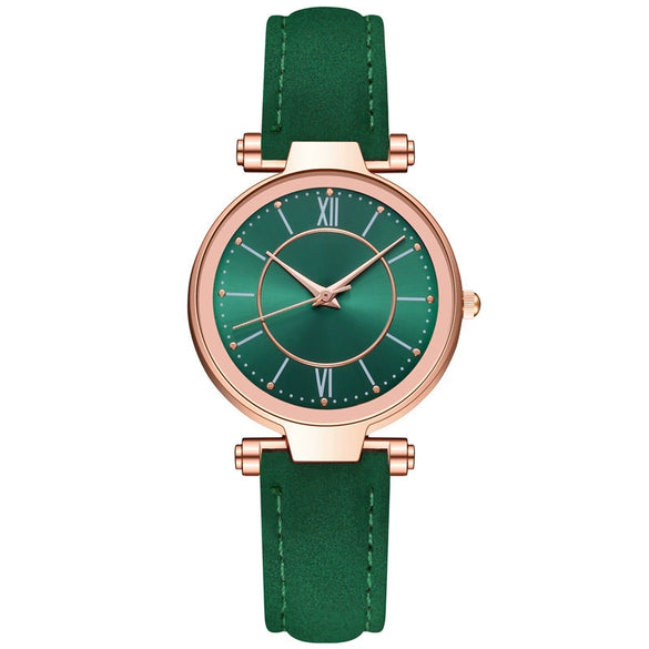 Women's Leisure Alloy Case Imitation Leather Strap Quartz Watch With Sun Pattern And Round Dial